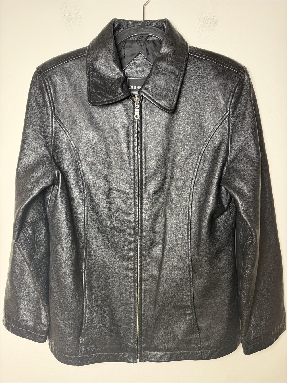 Outbrook Black Genuine Leather Jacket women’s Medium M vintage oversized fall